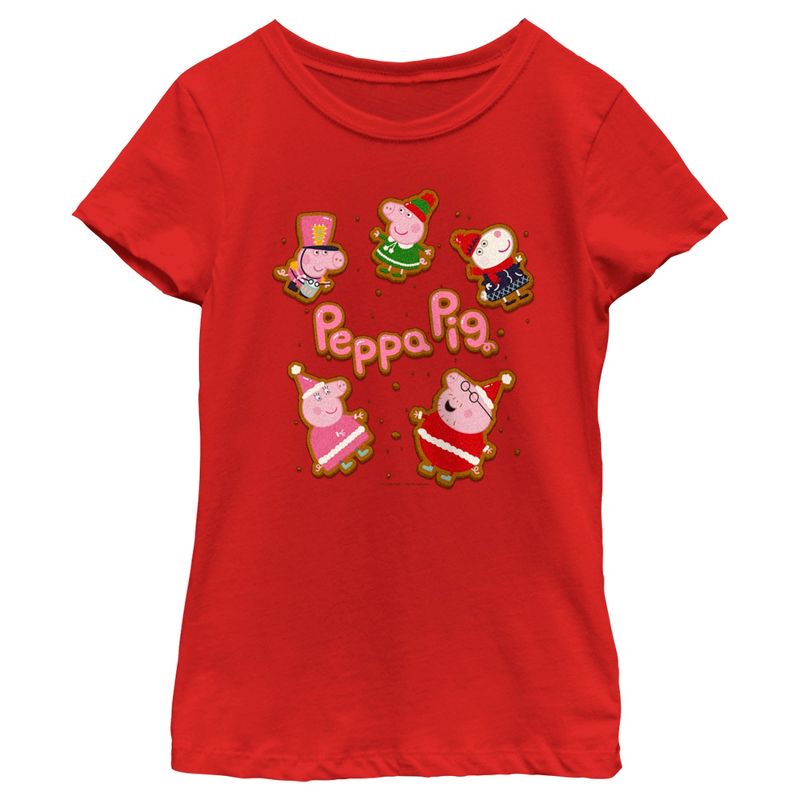 Girl's Peppa Pig Christmas Gingerbread Cookie Characters T-Shirt, 1 of 6
