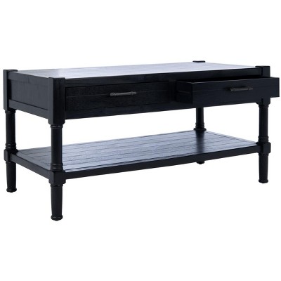 Sleek Black Rectangular Coffee Table with Dual Storage Drawers