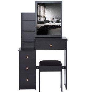 Makeup Vanity Desk With Large Sliding Mirror, Large Storage Makeup Table With Multiple Drawers, Cushioned Stool, Dressing Table For Bedroom - 1 of 4