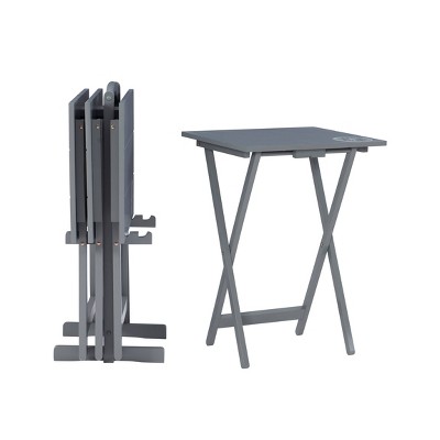 Modern Compass-Inspired Dark Gray Wood TV Tray Table Set