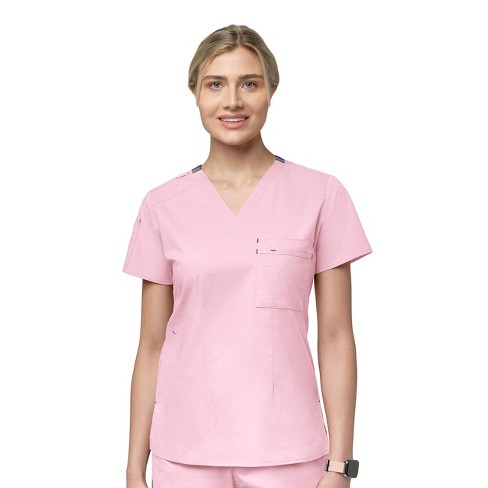 Wink Women's V-Neck Tuck-In Scrub Top, Rose Blush, XL