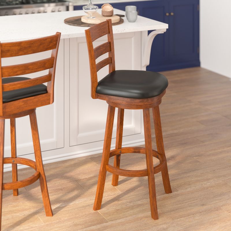 Flash Furniture Zerrick Commercial Grade Wood Classic Ladderback Swivel Bar Height Barstool with Padded, Upholstered Seat, 5 of 13