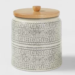 Medium Stoneware Genesis Stripe Food Storage Canister with Wood Lid White/Gray - Threshold™