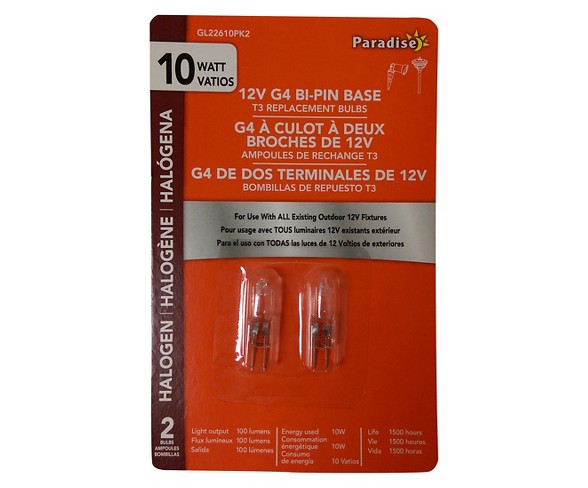 Paradise Garden 2 Pack 10 Watt G4 12v Halogen Bulbs Clear