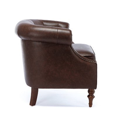 Chesterfield Brown Faux Leather Barrel Accent Chair