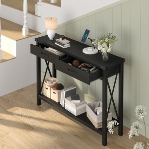 Industrial Console Table with Drawers & Open Shelf, 2-Tier Narrow Entryway Sofa Table - 1 of 4