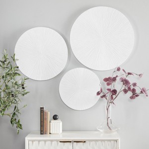 Set of 3 Wood Plate Carved Radial Wall Decors - CosmoLiving by Cosmopolitan - 1 of 4