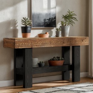 Hommoo 63" Narrow Solid Wood Console – Rustic Sofa Table with Lower Storage Shelf - 1 of 4