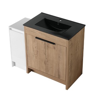 SEVOBAL Bathroom Vanities 42 Inch Freestanding Vanity with Black Ceramic Sink Soft Closing Door for Bathroom, Brown, 41.8"*18.31"*34.25" - 1 of 4
