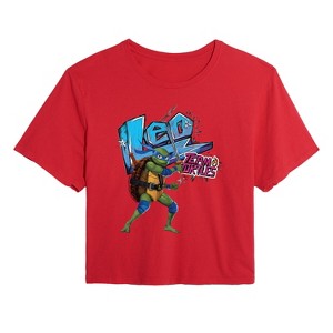 Women's - Teenage Mutant Ninja Turtles Mutant Mayhem - Leo Team Turtles Cropped Graphic T-Shirt - 1 of 3
