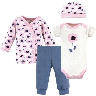 Touched by Nature Baby Girl Organic Cotton Preemie Layette 4pc Set, Blossoms, Preemie