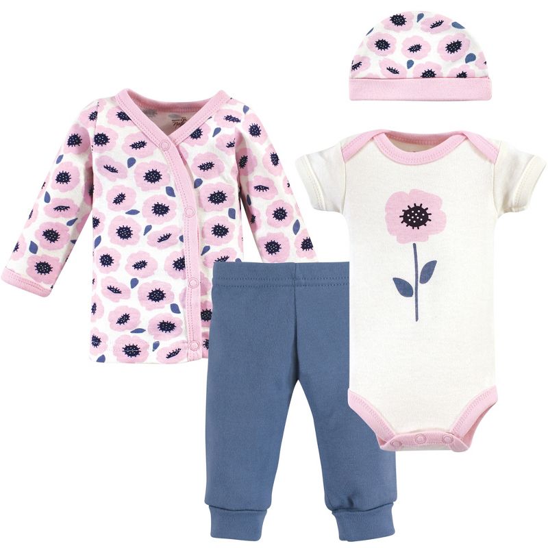 Touched by Nature Baby Girl Organic Cotton Preemie Layette 4pc Set, Blossoms, Preemie, 1 of 7