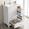 24" White Bathroom Vanity with Ceramic Sink Top, 3 Drawers, Side Cabinet & Freestanding Solid Wood Base for Small Spaces - 2 of 4