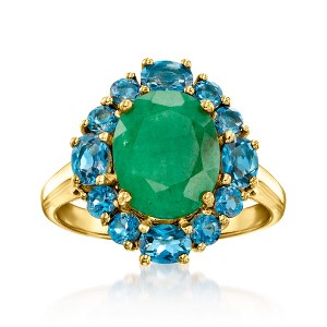 Ross-Simons 2.80 Carat Emerald and 1.40 ct. t.w. London Blue Topaz Ring in 18kt Gold Over Sterling - 1 of 4