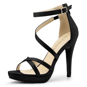 Allegra K Women's Back Zipper Platform Stiletto Heels Ankle Strap Sandals - 1 of 4