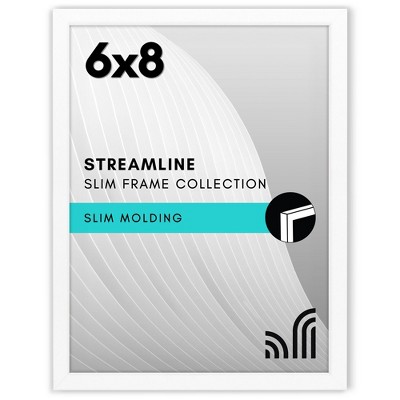 Americanflat 6x8 Picture Frame with Shatter-Resistant Glass, Streamline Collection, Thin Border Photo Frame for Wall and Tabletop Display, White
