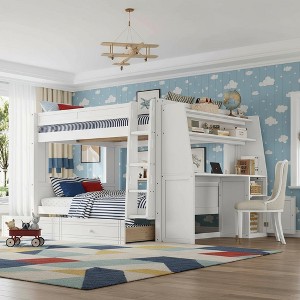 Polibi Full Size Bunk Bed with Built-In Bookshelves, Desk and Storage Space - 1 of 4