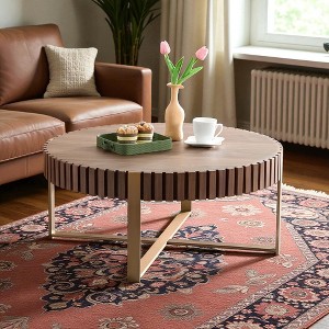 Mshliw 31.5'' Round Drum Coffee Table with Pedestal Base, Dining Table, Small Wood Grain Table for Living Room or Bedroom, Easy Assembly - 1 of 4