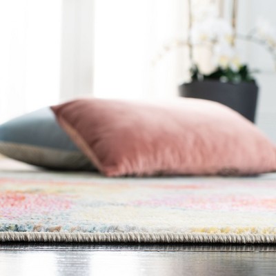 Lillian Square Blue Floral Easy-Care Stain-Resistant Rug