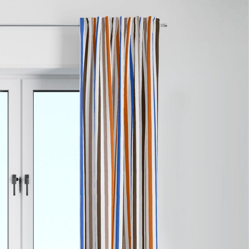Bacati - Mod Sports Stripes Cotton Printed Single Window Curtain Panel, 1 of 4