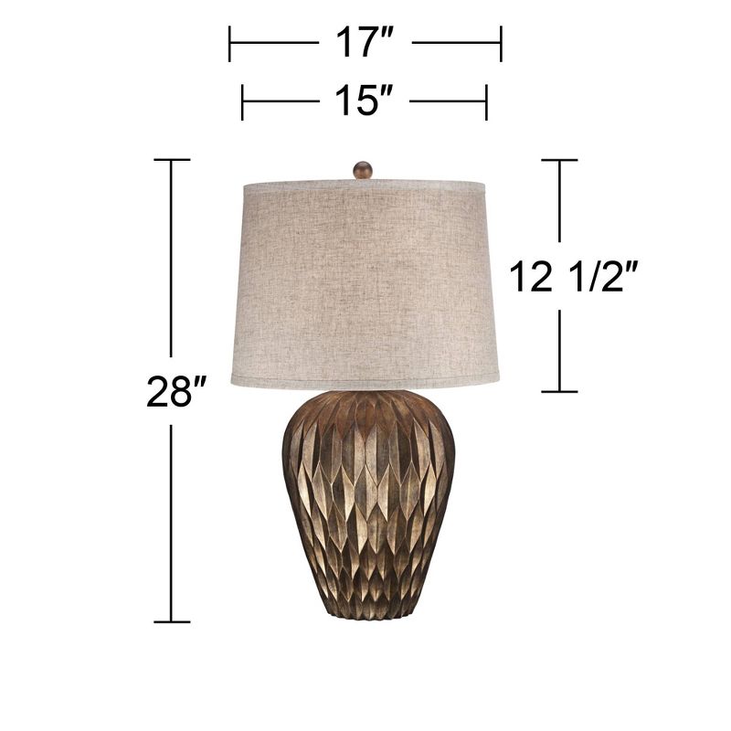 Possini Euro Design Buckhead Modern Table Lamp 28" Tall Warm Bronze Brown Geometric Fabric Drum Shade for Bedroom Living Room Bedside Nightstand, 4 of 7