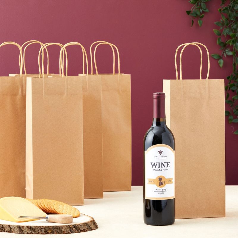 Bright Creations 50-Pack Wine Gift Bag Brown Kraft Paper Wine Bags for Gifting Bottle of Wine Sturdy Carrier Holder Handle For Wedding Birthday Party, 2 of 8