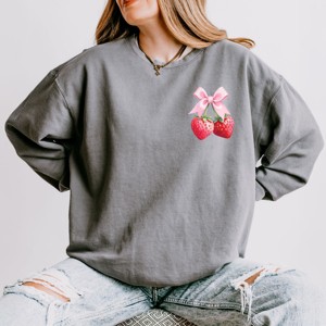 Simply Sage Market Coquette Strawberry Watercolor Lightweight Garment Dyed Sweatshirt - 1 of 4