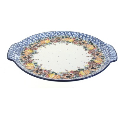 blue serving tray with handles