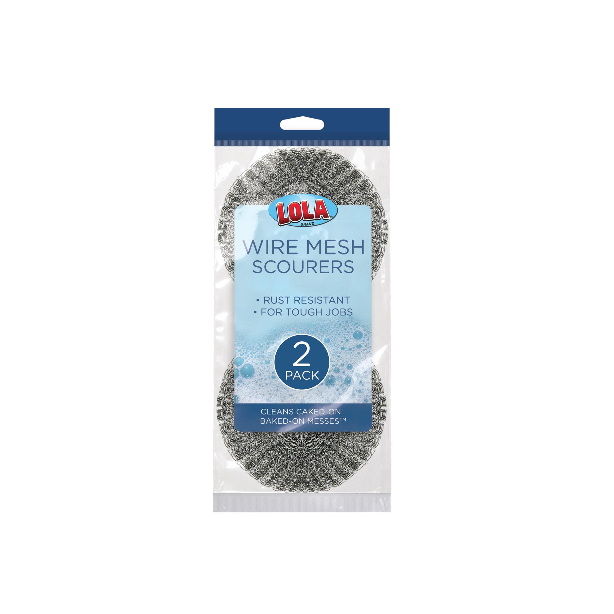 Steel Wool Wire Mesh Scouring Pad, 2 Pack, by LOLA, Galvanized Steel Knitted, Heavy Duty, Abrasive Scrubber, Powerful for Pots, Pans, Ovens, Grills