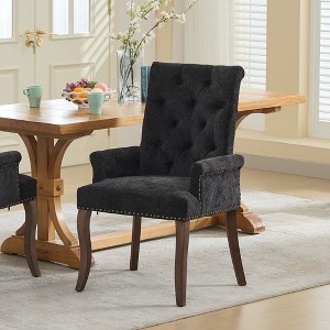 KWPZQEB Modern Dining Chairs, Chenille Upholstered Dining Room Chair with Armrest & Solid Wood Legs, Tufted Kitchen Chair for Dining Room - 1 of 4