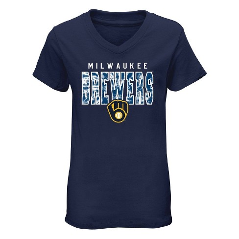 Mlb Milwaukee Brewers Girls' Henley Team Jersey - M : Target
