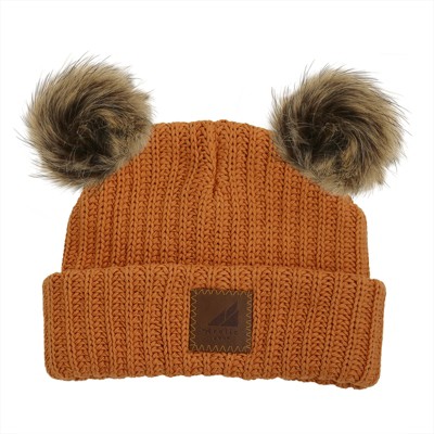 Image of Arctic Gear Infant Cotton Cuff with Double Poms Winter Hat Russet Orange with Shepard Poms