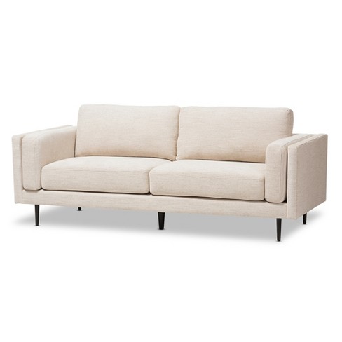 Brittany Retro Mid Century Modern Fabric Upholstered 3 Seater Sofa Light Beige Baxton Studio