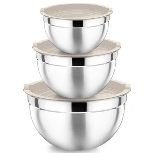 Itopfox Stainless Steel Mixing Bowls with Lids, Set of 3, Salad Nesting Bowl for Mixing, Storing, Prepping, Airtight & Stackable - 1 of 4