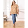 Women's Plus Size Gathered Floral Print Ruffle Sleeve Tie Neck Casual Summer Vacation Blouses - GRACE & GRANDEUR - 2 of 4