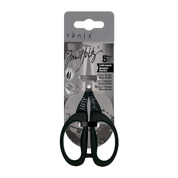Tim Holtz Left Handed Scissors - 5 Inch Mini Snips with Micro Serrated Blade - Lefty Craft Tool for Cutting Paper, Fabric, and Sewing - Titanium with