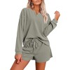 Ekouaer Pajama Set for Women Waffle Knit Lounge Sets Long Sleeve Top and Shorts Sleepwear Matching Loungewear - 2 of 4