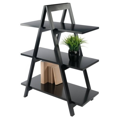 Black Wood 3-Tier A-Frame Ladder Shelf
