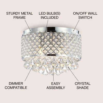 Evelyn 14.75" Chrome Crystal Drum LED Flush Mount Ceiling Light