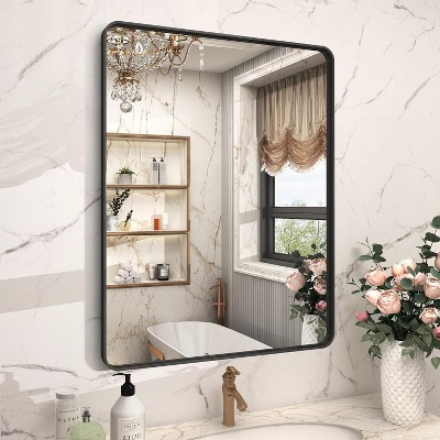 KIOTEE Rectangular Aluminum Alloy Framed and Tempered Glass Wall Bathroom Vanity Mirror in Matte Black