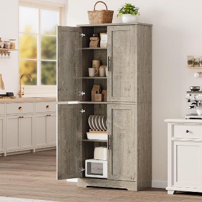 70 Inch Tall Kitchen Pantry Cabinet, Freestanding Storage Cabinet with 4 Doors and Adjustable Shelves, Utility Hutch Cupboard for Dining Room,grey
