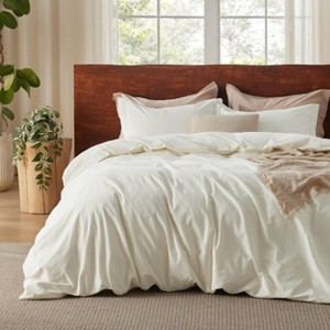 100% Washed Cotton Duvet Cover Minimalist Cotton Duvet Cover for All Seasons GentleSoft™ Plain Simple Bedding Set - 1 of 4