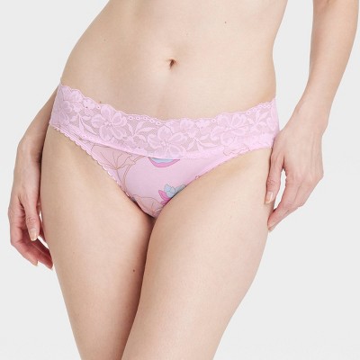 Image of Women's Cotton Blend Bikini Underwear with Lace - Auden™ Pink Waterlily Floral S