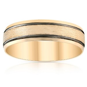 Pompeii3 6mm 10k Yellow Gold Mens Brushed Black Inlay Wedding Band - 1 of 4