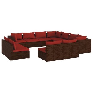 vidaXL Garden Lounge Set Brown PE Rattan, Powder-Coated Steel, Plastic - 1 of 4