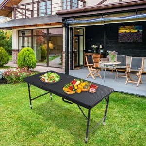 Osparple Portable Dining Table 4ft Rattan Folding Camping Dining Table with Fixed Handle for Indoor and Outdoor - 1 of 4