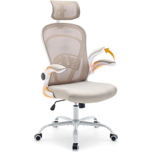 Ergonomic Office Chair with Flip-Up Armrests & Lumbar Support, Breathable Mesh High Back Desk Chair, Wide Seat, Black - 1 of 4