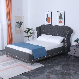 Lugang Upholstered Wingback Bed - 1 of 3