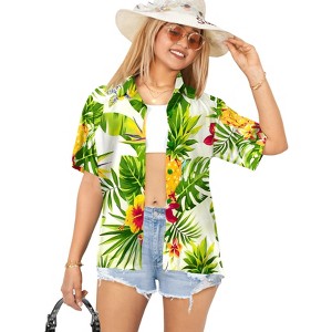 HAPPY BAY Button Down Shirt for Women Short Sleeve Hawaiian Tops Vacation Button Up Summer Beach Party Dress Shirts Colorful for Women - 1 of 4