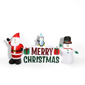 NAYSAYE Inflatable Holiday Decoration Santa Snowman Sign Christmas Display for Yard and Garden, Red and White, 98.4"*16.4"*50.4" - 1 of 4